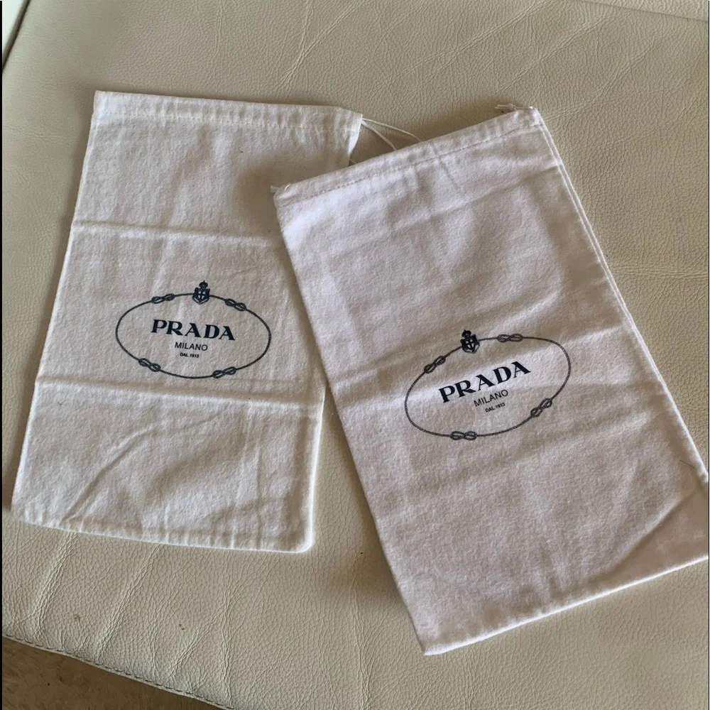Auth.New PRADA two Flannel Shoe dust Storage Drowstring Bags W 8.5” /H 13 3/4”.